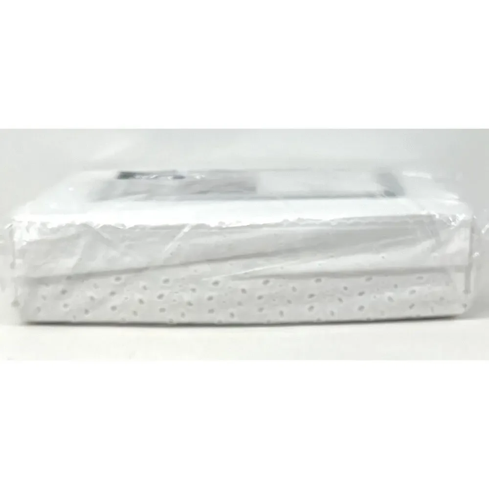 Rachel Ashwell Embroidered Eyelet Hem QUEEN Sheet Set White All Cotton NIP